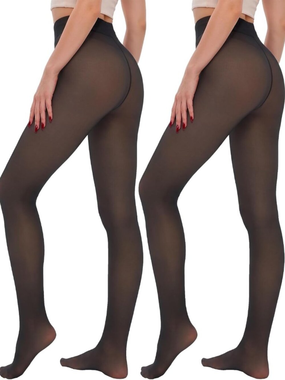Warm Fleece Lined Thermal Tights for Women - 2 Pairs of Cozy Sheer Leggings
